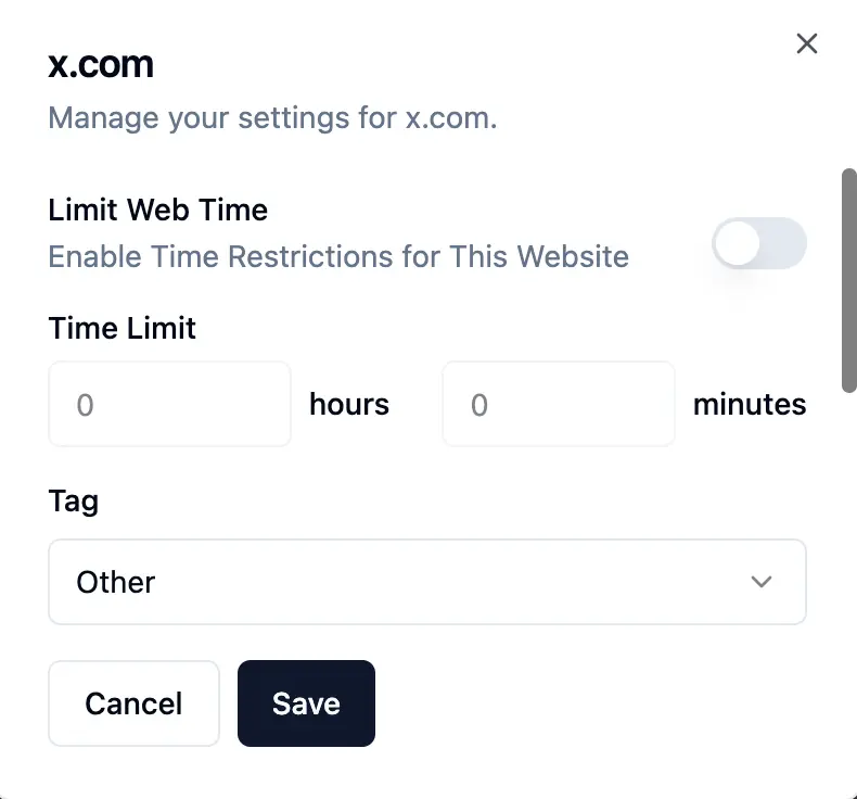 SiteKeeper time limit settings and website blocking features